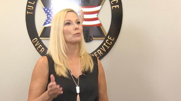 Tulsa County Sheriff's Department spokeswoman Casey Roebuck speaks at a news conference
