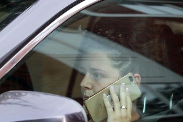 Morgan Bettinger is pictured inside her car after she stumbled upon a Black Lives Matter protest.