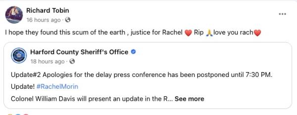 Tobin's Facebook post Thursday
