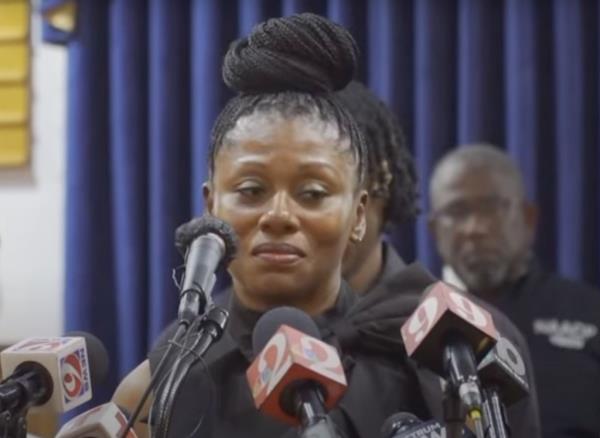 Pamela Dias, mother of Ajike Owens address the media with family attorney Ben Crump over the fatal shooting of Ajike 