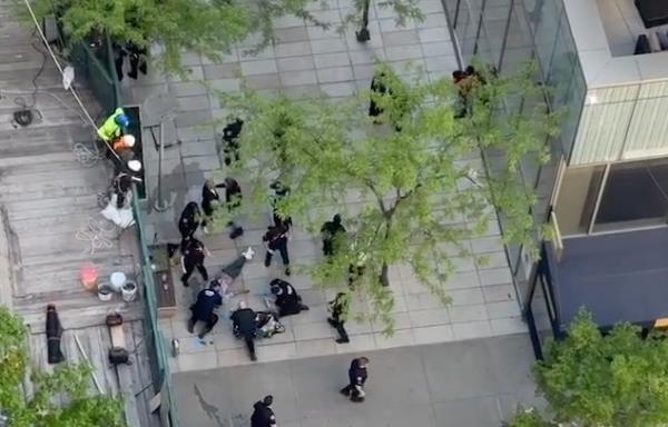 Citizen video shows the scene wher<em></em>e a person was reportedly shot near SPring St. and Varick St in Manhattan, Tuesday, May 7, 2024