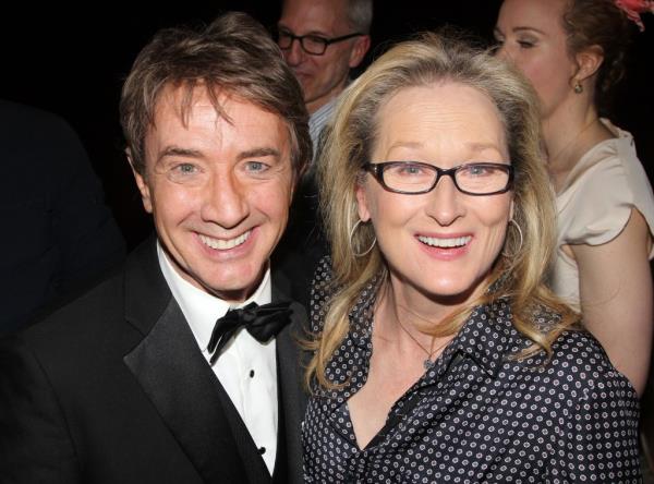 Martin Short and Meryl Streep smiling. 