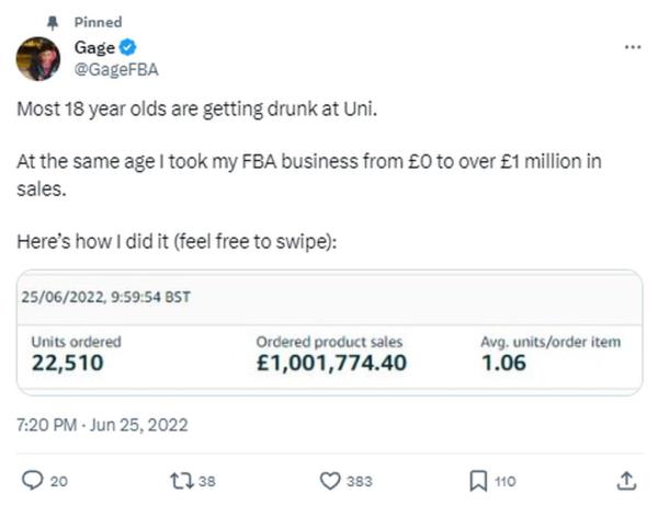 GAGE BRAGGING a<em></em>bout BUSINESS SUCCESS ON TWITTER/X