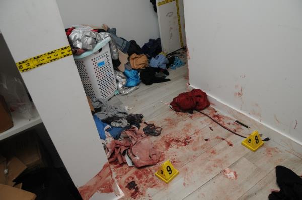 GRAPHIC: Image shows the crime scene inside Courtney Clenney's and Christian Obumseli's luxury apartment. 