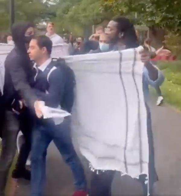 Video posted o<em></em>nline showed a Jewish student being harassed by pro-Palestinian protesters on campus.