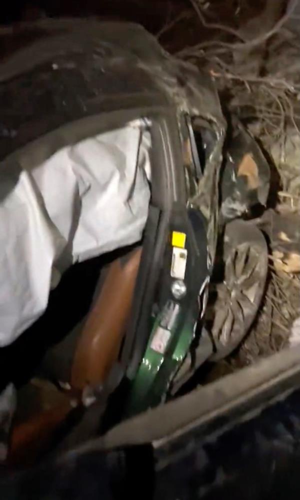 A car was left destroyed after plummeting off a 400-foot cliff near the Angeles Natio<em></em>nal Forest on Friday. 