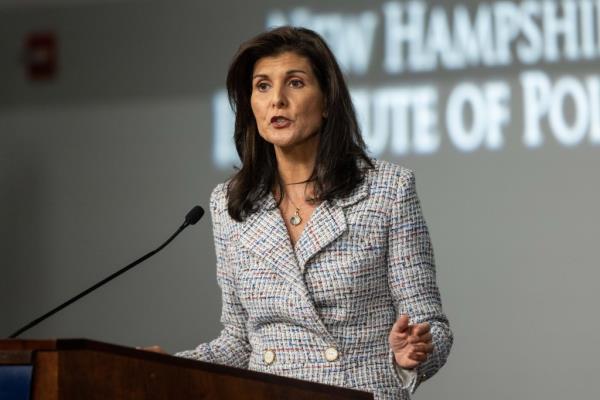 Republican presidential candidate, former U.N. Ambassador Nikki Haley delivers a speech on her eco<em></em>nomic policy at the New England Institute of Politics at Saint Anselm College on September 22, 2023.