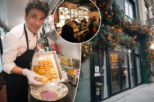Chef Vikas Khanna in the kitchen prepping the mango ice cream dessert.