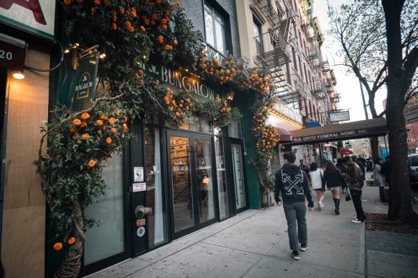 Bungalow’s flower-covered doors.