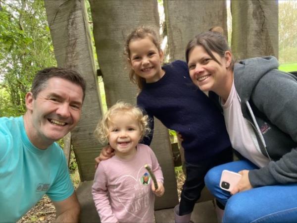 (Left to right) Jamie Hall, 46,with daughter two-year-old Willow and eight-year-old Autumn along with wife Tach. 37, who are from Stratford Upon Avon (Picture: Jamie Hall) 