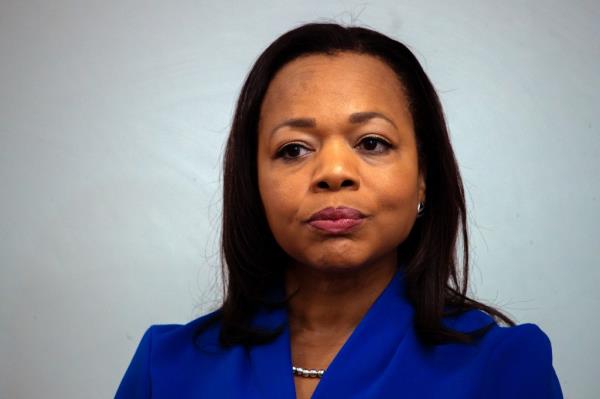 Assistant Atty. Gen. Kristen Clarke announces a proposed settlement of the governments lending discrimination lawsuit against City Natio<em></em>nal Bank, at a press co<em></em>nference held Second Baptist Church on Thursday, Jan. 12, 2023 in Los Angeles, CA.