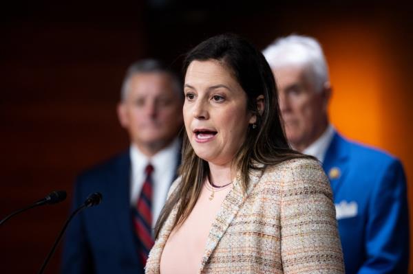 Republican Co<em></em>nference Chair Elise Stefanik, R-N.Y., speaks during House GOP news co<em></em>nference following the House Republican Co<em></em>nference caucus meeting in the U.S. Capitol in Washington on Tuesday, April 30, 2024.