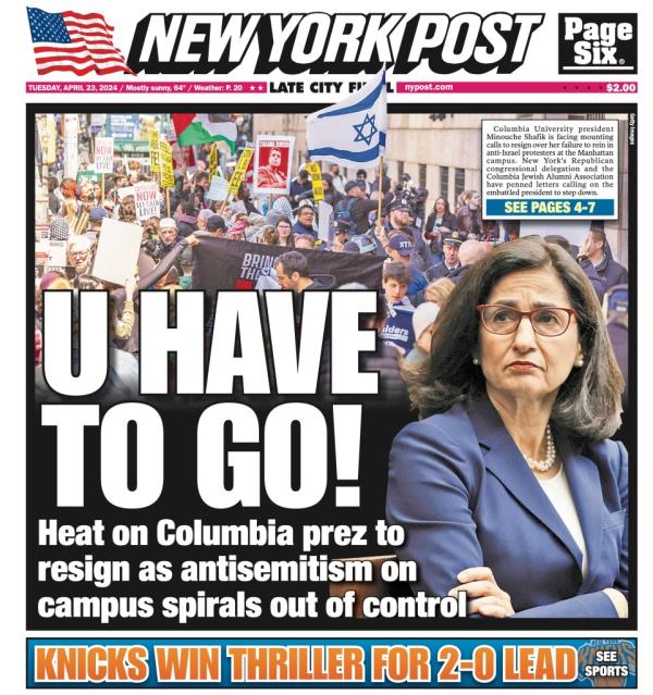 New York Post cover for Tuesday, April 23, 2024