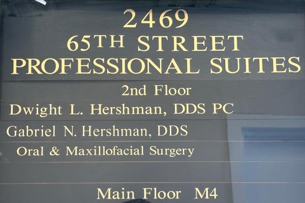 Plaque of Dr. Gabriel Hershman's offices is pictured