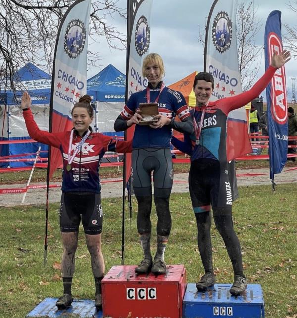 Tessa Johnson, Evelyn Williamson and Kristin Chalmers are pictured on the podium at the Championships.