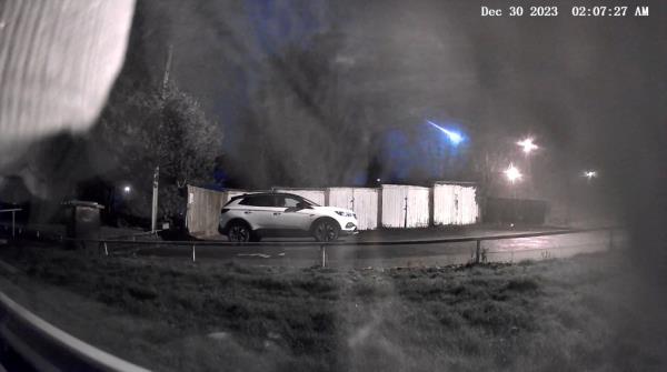 A video recorded at 2:07 a.m. in Birmingham, England, showed a flash of blue light as a bright meteor screamed across the night sky. 