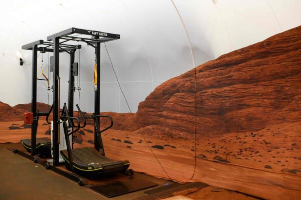 Exercise equipment inside CHAPEA's Mars Dune Alpha that will be used by the crew during their stay.