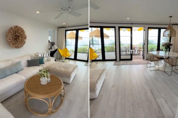 The open floor plan with the living room and dining space. 