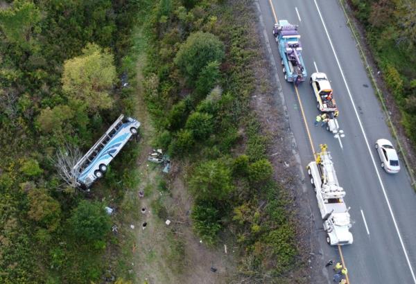 Aerial photos show the aftermath of the crash that left two dead.