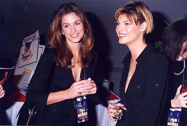 Cindy Crawford & Linda Evangalista during Tyson v. Holyfield '96 in Las Vegas, Nevada.