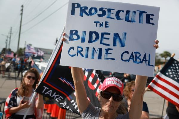 Trump supporters are seen outside the courthouse in Florida.