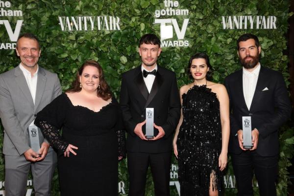 From left, Matt Jarvis, Jessica Gunning, Richard Gadd, Nava Mau and Ed Macdo<em></em>nald pose with the Breakthrough Limited Series award for 'Baby Reindeer during The Inaugural Gotham TV Awards  