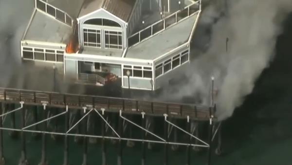 The US Coast Guard battled the blaze from the water.