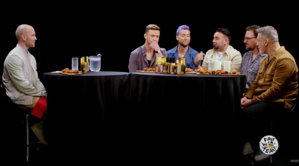 Host Sean Evans sat down with Chris Kirkpatrick, JC Chasez, Justin Timberlake, Lance Bass and Joey Fatone during the season 6 opener to ask the former heartthrobs a few questions a<em></em>bout their careers while munching on wings doused in hot sauce. 
