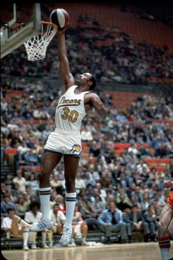 Forward George McGinnis #30 of the American Basketball Association Indiana Pacers in action