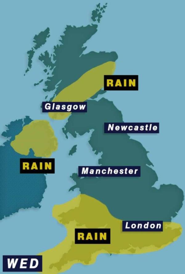 A map of yellow warnings in the UK for Wednesday, November 1