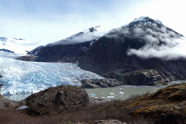 Mendenhall Lake in front of the Mendenhall Glacier.