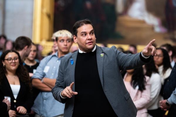 Rep. George Santos, R-N.Y., gives a tour of the U.S. Capitol Rotunda on Thursday, November 9, 2023.