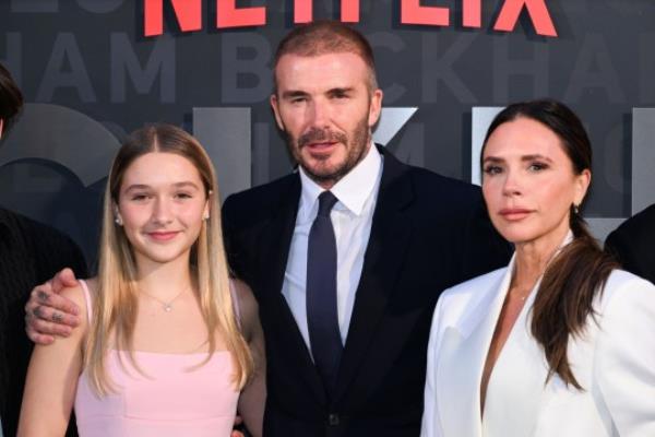 Mandatory Credit: Photo by Anthony Harvey/Shutterstock (14135244s) Harper Beckham, David Beckham and Victoria Beckham 'Beckham' TV show premiere, Curzon Mayfair, London, UK - 03 Oct 2023