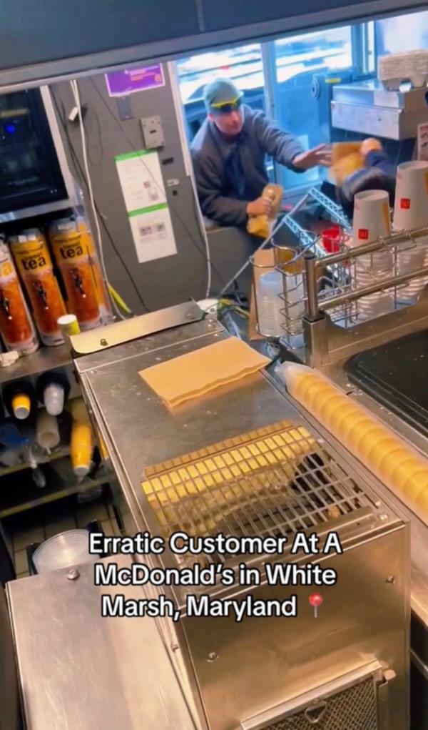 A disgruntled man went ballistic, made a complete mess and shocked the drive-thru staff in a viral video taken from inside a Maryland McDonald's.</p>

<p>　　