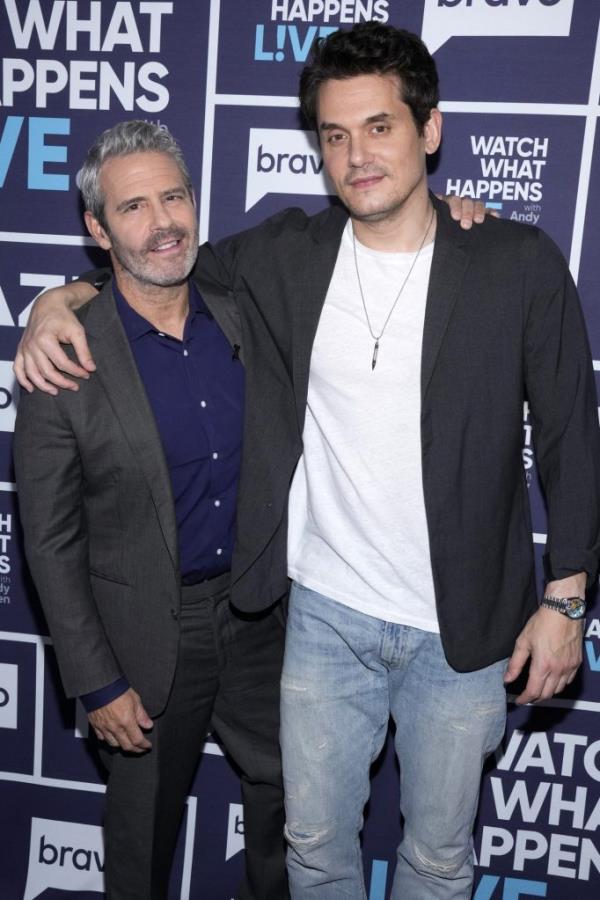 Television host Andy Cohen and musician John Mayer posing for a photo on the set of 'Watch What Happens Live With Andy Cohen.'