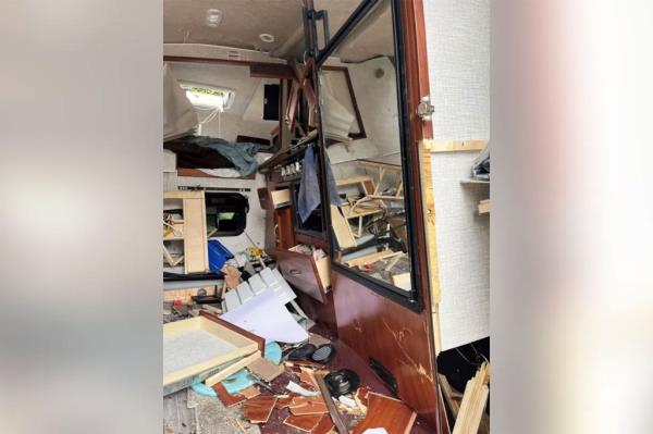 The inside of the Hamlin family's camper, wher<em></em>e wife Barbara, 74, may have turned on the stove and caused the explosion. She suffered an ankle fracture. 