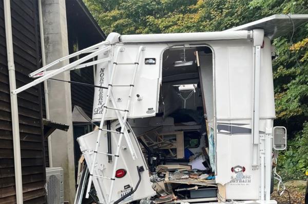 The back of the Hamlin's camper Mo<em></em>nday morning after a propane tank explosion. 