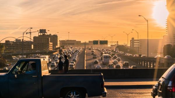A picture of a traffic jam. 