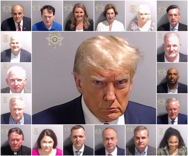 Do<em></em>nald Trump and defendants in the Georgia election fraud case.