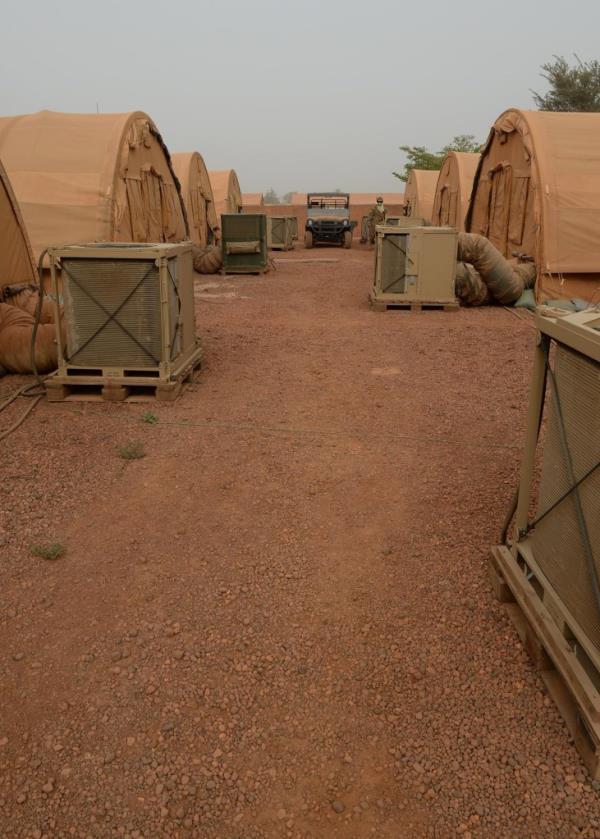 Heating and air co<em></em>nditioning units operating behind tents at Nigerien Air ba<em></em>se 101, housing Russian and US troops, on April 3, 2017