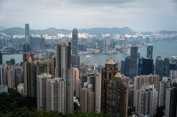 Hong Kong Skyline viewed from Victoria Peak on November 13, 2023, marked as the world's most unaffordable city