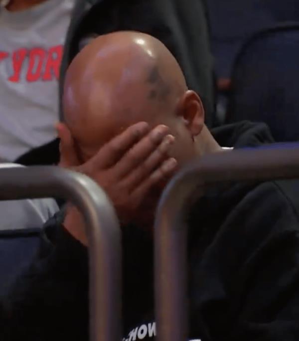 Stephon Marbury puts his hands on his head during the Knicks' Game 6 loss to the Pacers on May 17, 2024. 