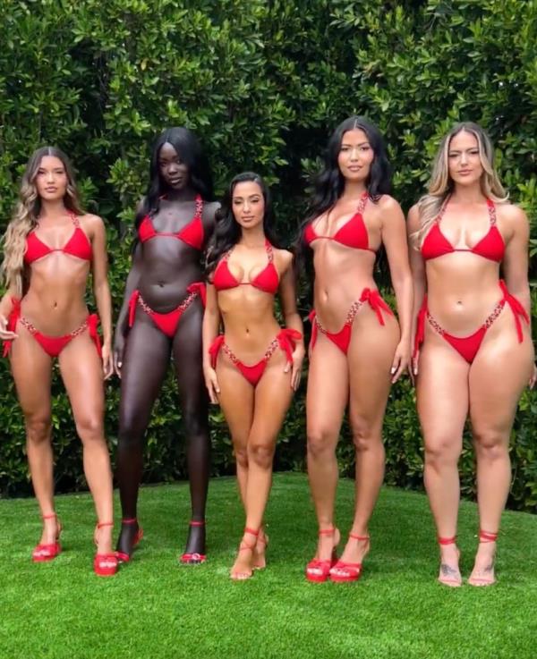 A group of women posing in a Fashion Nova campaign