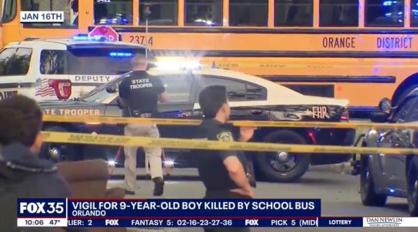 A school bus seen at the scene of a fatal accident in Orange County, Florida