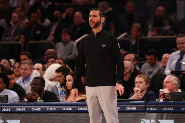 Head Coach James Borrego of the Charlotte Hornets in action against the New York Knicks at Madison Square Garden on March 30, 2022 in New York City.