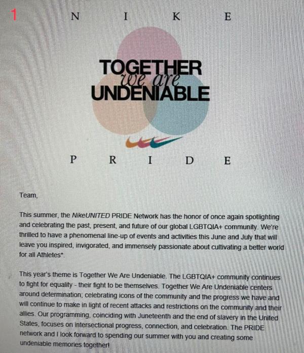 Leaked email a<em></em>bout Nike Pride mo<em></em>nth collection. 
