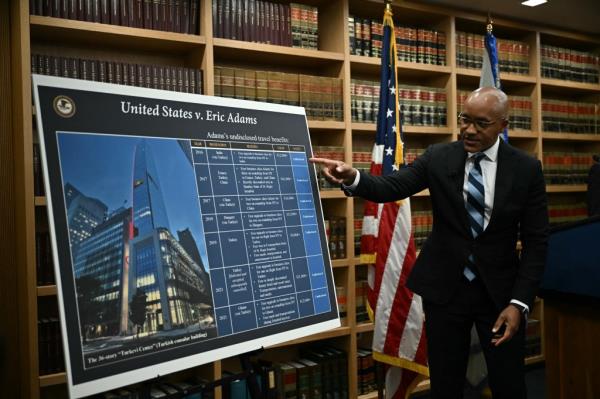 Manhattan US Attorney Damian Williams speaks at a press co<em></em>nference in New York Thursday on the indictment of New York City Mayor Eric Adams. 