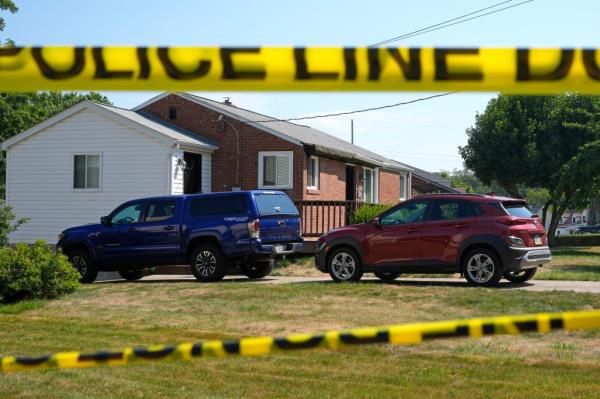 Police tape seen outside of the Crooks' house in Bethel Park following the shooting.