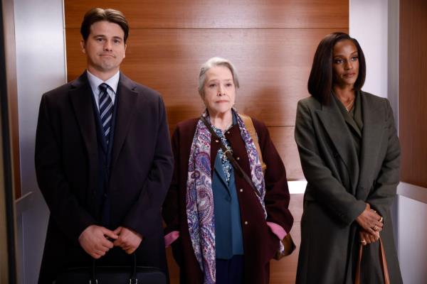 Jason Ritter as Julian, Kathy Bates as Madeline Matlock, and Skye P. Marshall as Olympia in 