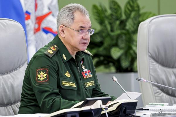 Russian Defense Minister Sergei Shoigu speaks at the Natio<em></em>nal Defense Co<em></em>ntrol Center of the Russian Federation during a videoco<em></em>nference with the leadership of the Russian Armed Forces in Moscow